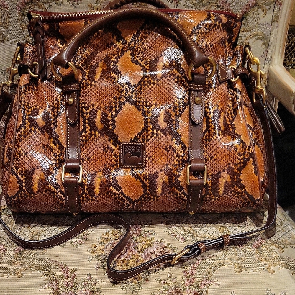 Dooney & Bourke Tan and Brown Snake Print Satchel